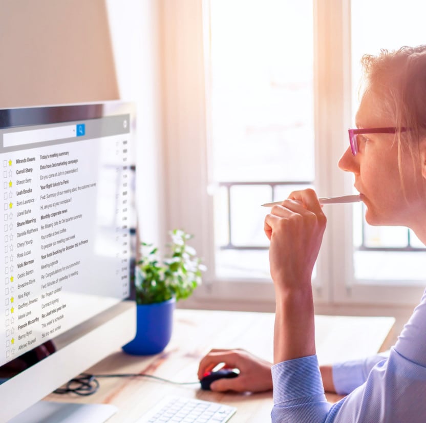 Woman looking at email and Spam